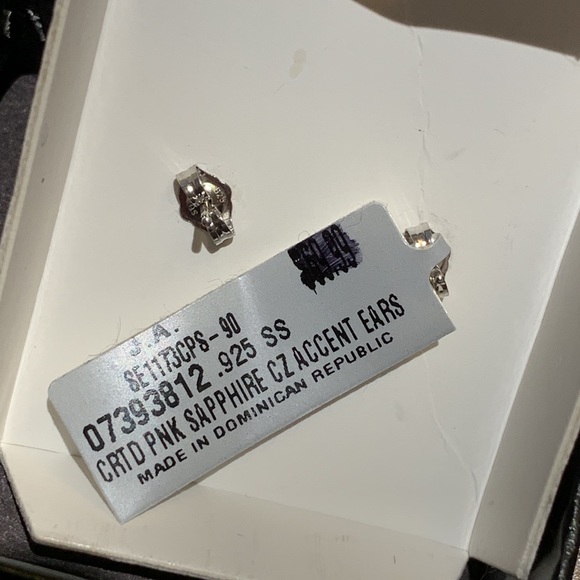 .925 Sterling Silver Pink Sapphire CZ Earrings - Picture 4 of 4